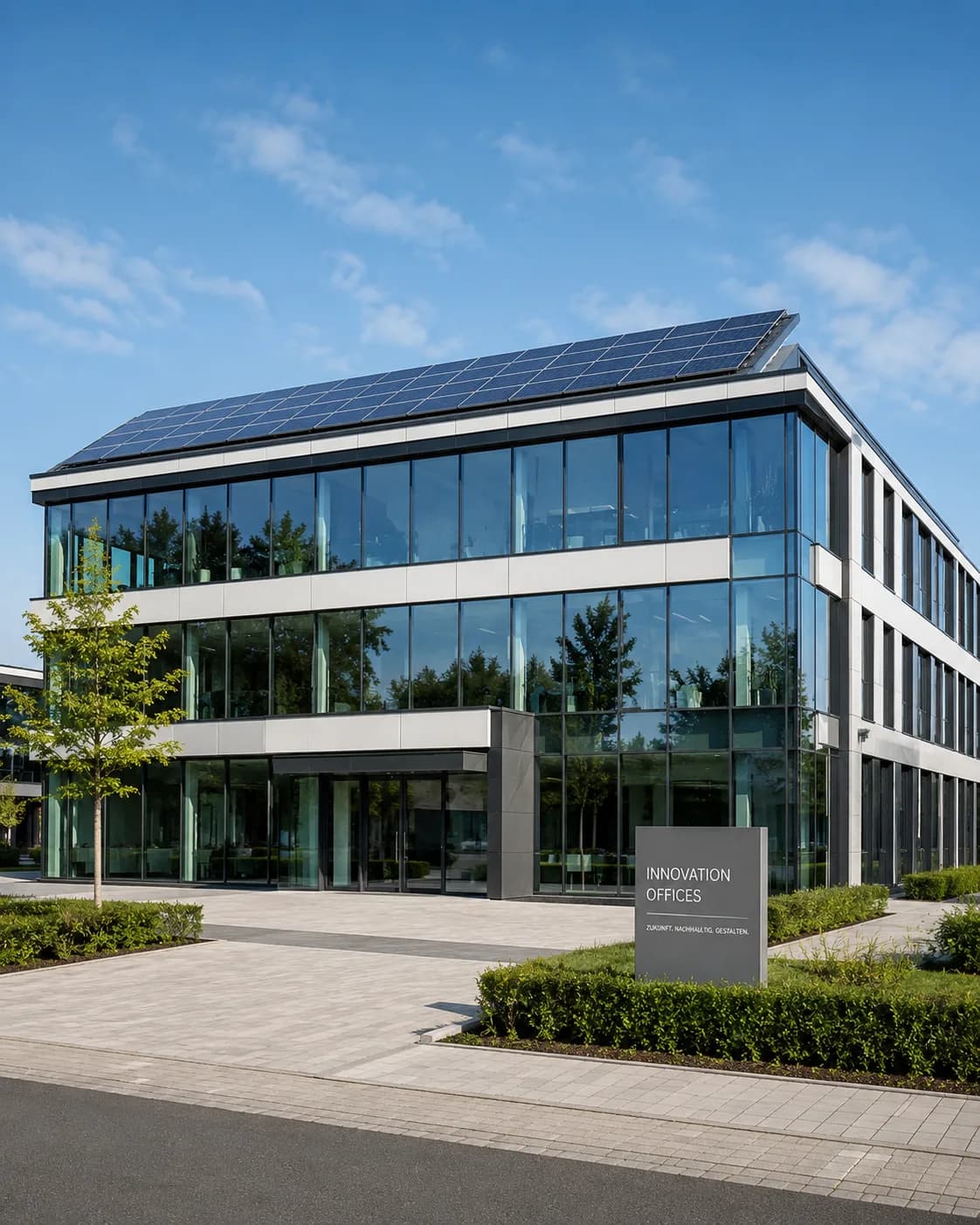 Gewerbliches Bürogebäude mit Solaranlage